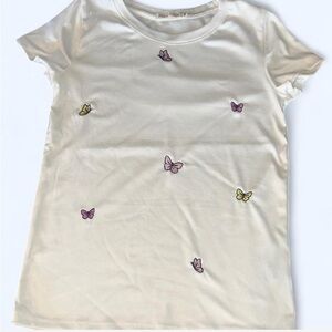 Heart Hips Cream and Pink Short Sleeve Tee with Butterfly Print